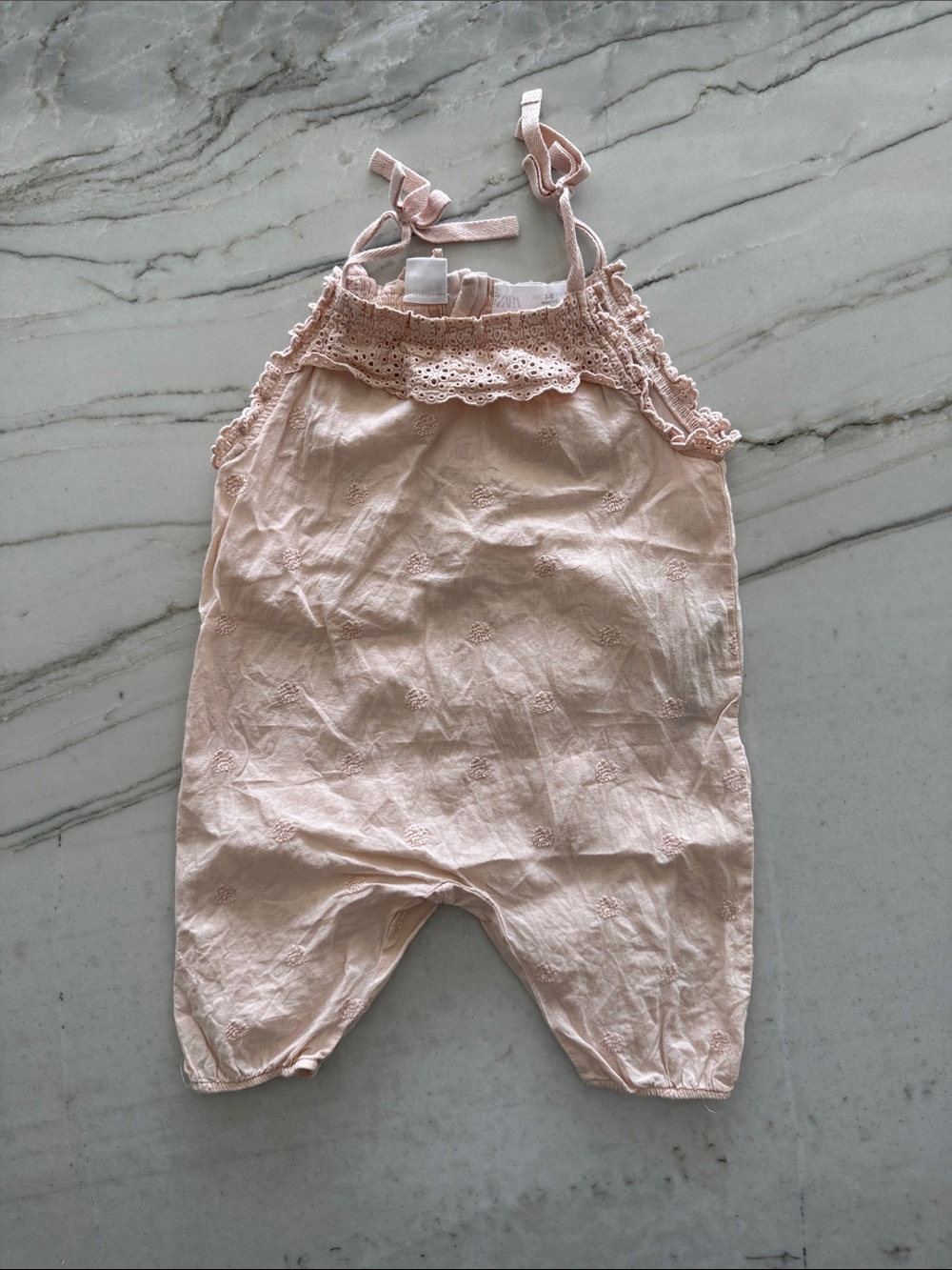 Zara Light Pink Eyelet-Trim Romper